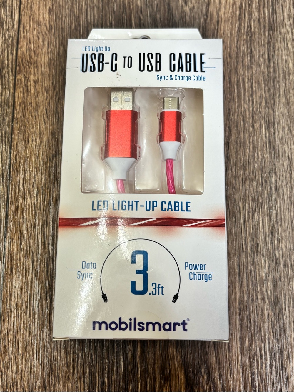 Mobilsmart LED Light-Up USB to USB-C Cable (Red)